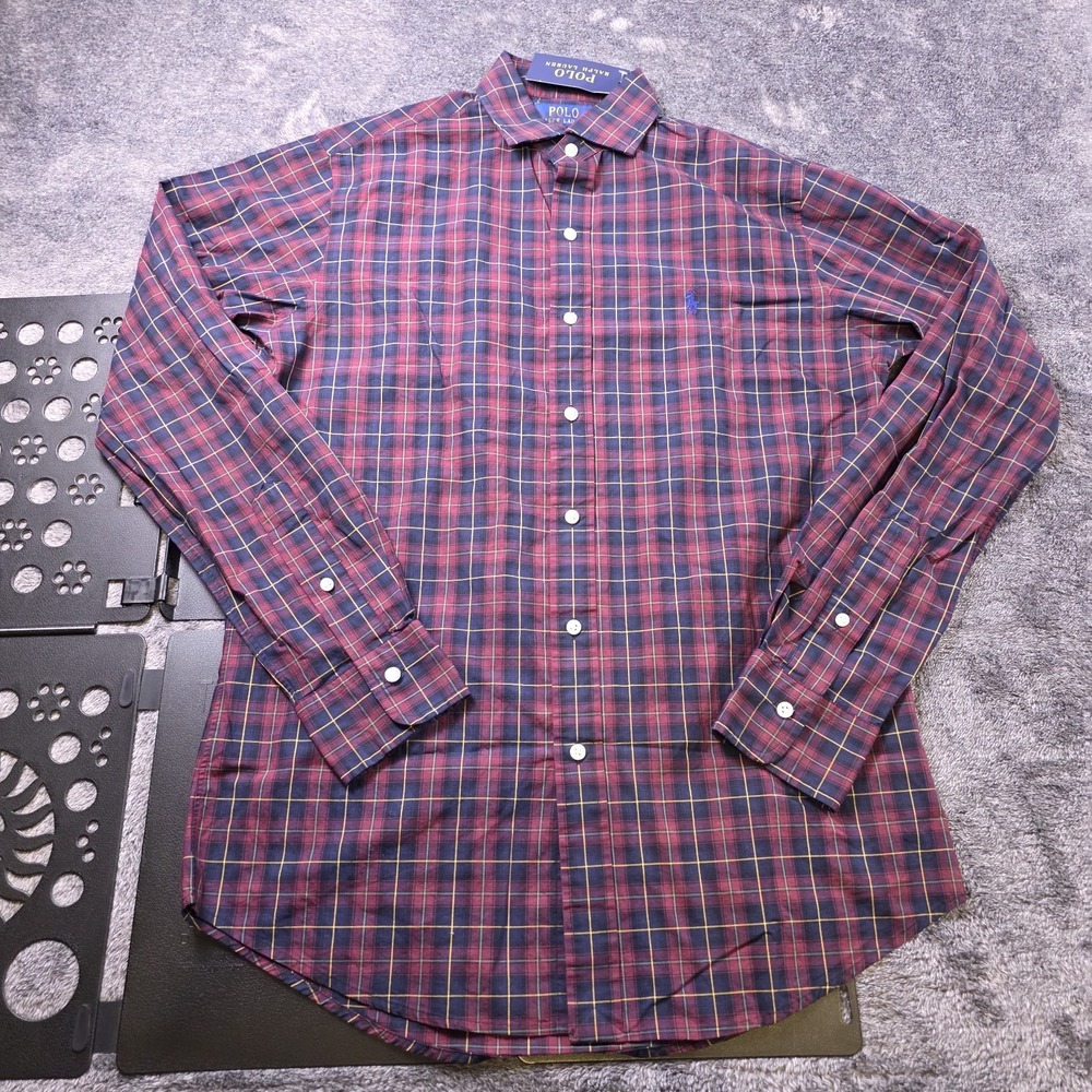 Polo Ralph Lauren Classic Fit Plaid‎ Shirt Mens S 15 Maroon Preppy Lightweight